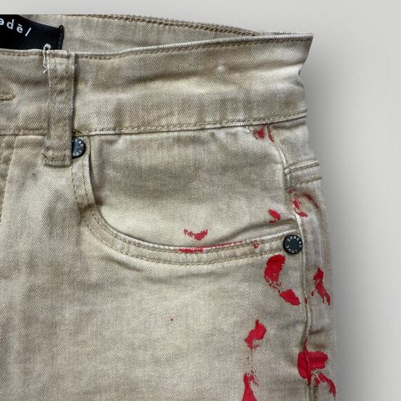 Serenade KILL BILL Men’s Jeans Size 28 L31 Beige with Red Paint - Picture 5 of 9
